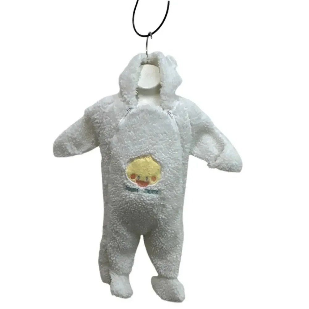 Vtg Infant Wht snowsuit one-piece, hooded romper/jumpsuit fleece, 0-6 months